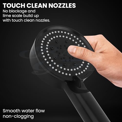 BATH GURU BGBHS001 ABS 9 Inch High Pressure Multi Function 5 Mode Spray Handheld Shower for Bathroom Black Round (With 1 Mtr Chrome Plated Shower Tube Hose Pipe) - Image 3