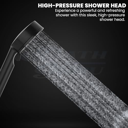 BATH GURU BGBHS001 ABS 9 Inch High Pressure Multi Function 5 Mode Spray Handheld Shower for Bathroom Black Round (With 1 Mtr Chrome Plated Shower Tube Hose Pipe) - Image 2