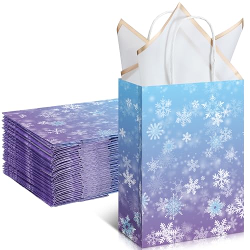 ReliThick 30 Pcs Snowflake Paper Bags Iced Candy Treat Goodie Gift Bags with Handle Blue and Purple Party Favors for Princess Holiday Birthday Wonderland Party Supplies 591 x 827 x 315 inches - Image 2