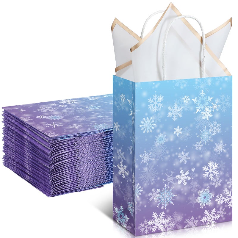 ReliThick 30 Pcs Snowflake Paper Bags Iced Candy Treat Goodie Gift Bags with Handle Blue and Purple Party Favors for Princess Holiday Birthday Wonderland Party Supplies 591 x 827 x 315 inches - Image 3