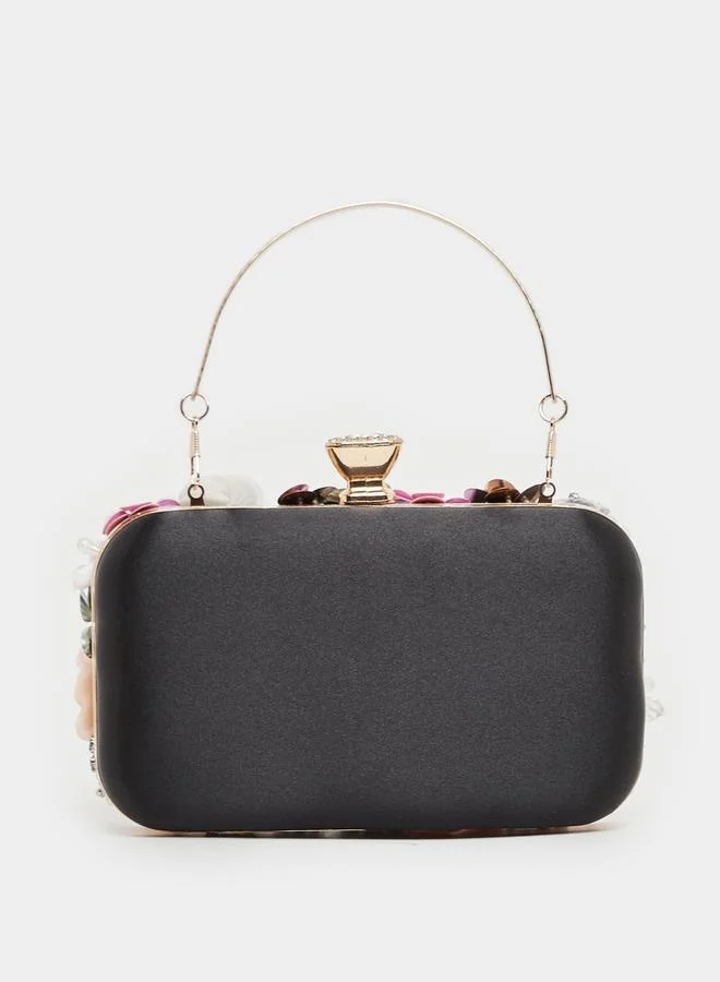 Styli Floral Bead Embellished Clutch with Chain Strap