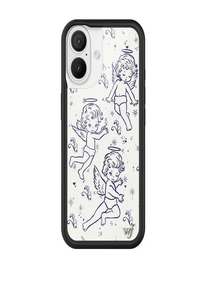Wildflower Cases - Cherubs, Compatible with Apple iPhone 16 | Baby Angel Blue White Coquette Y2K Popular Aesthetic Cute Trendy - Protective Black Bumper, 4ft Drop Certified, Women Owned Small Business - Image 1