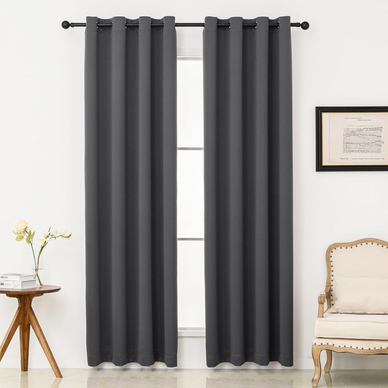Pickluc Grey Blackout Curtain Panels with Grommet Light Blocking Drapes for Living Room Thermal Insulated Noise Reduction Privacy Protection 52 Inches Wide x 96 Inches Long Set of 2