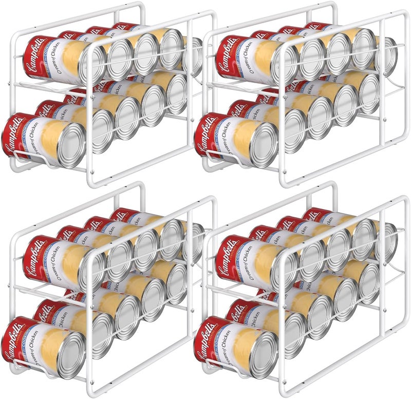 MOOACE 4 Pack Can Dispenser Rack, Stackable Can Storage Organizer Holder for Canned food Kitchen Cabinet Pantry Countertop, White - Image 1