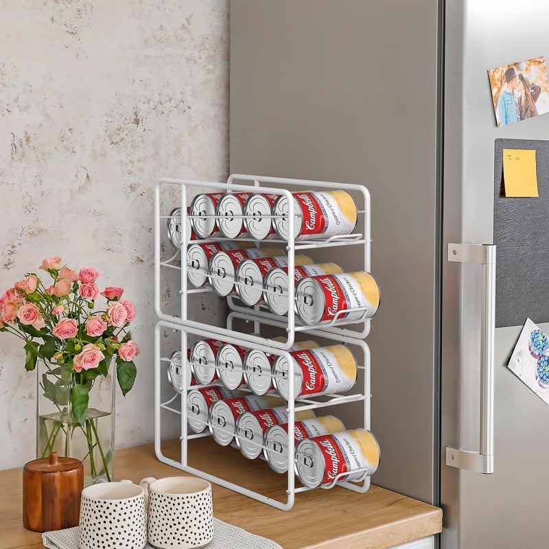 MOOACE 4 Pack Can Dispenser Rack, Stackable Can Storage Organizer Holder for Canned food Kitchen Cabinet Pantry Countertop, White - Image 2