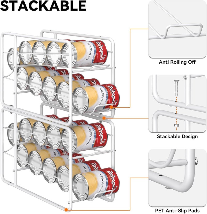 MOOACE 4 Pack Can Dispenser Rack, Stackable Can Storage Organizer Holder for Canned food Kitchen Cabinet Pantry Countertop, White - Image 4