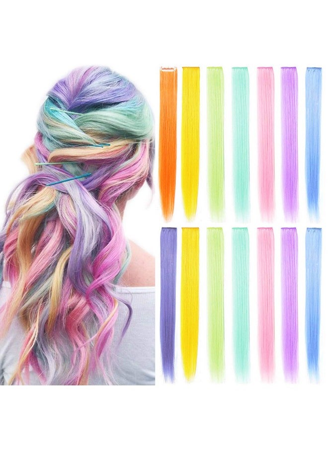 MOSCSMDY 14Pcs 21''Rainbow Wig Pieces Multicolors Clip On In Colored Hair Extensions Party Highlights Hair Accessories Extensions For Girls Women  - Image 2