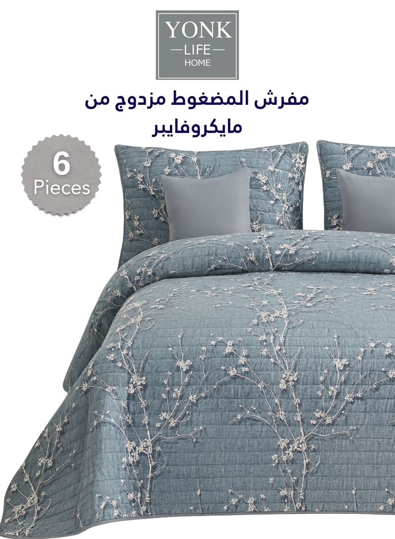 يونك مفرش مزدوج من مايكروفايبر، يناسب سرير بحجم 200 سم × 200 سم، 6 قطع ، قابل للاستخدام من الوجهين - Image 1
