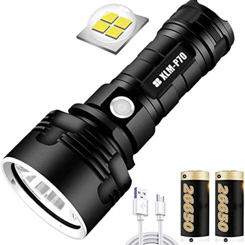 Set fire cross-border special for P70 glare flashlight USB rechargeable waterproof fixed focus super bright long-range aluminum alloy flashlight P70 wick flashlight+26650 lithium battery X2+USB cable - Image 1