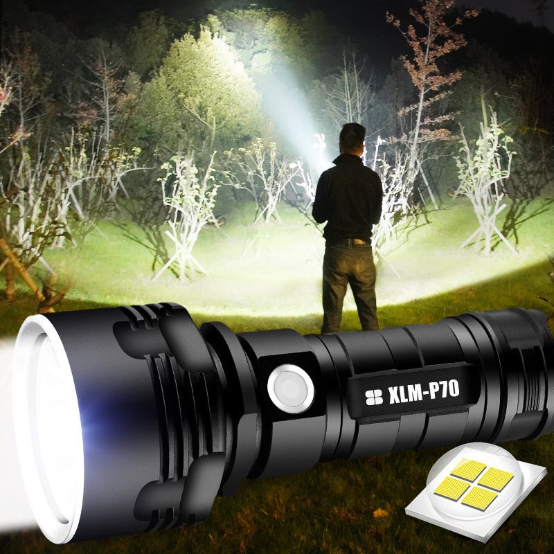 Set fire cross-border special for P70 glare flashlight USB rechargeable waterproof fixed focus super bright long-range aluminum alloy flashlight P70 wick flashlight+26650 lithium battery X2+USB cable - Image 3
