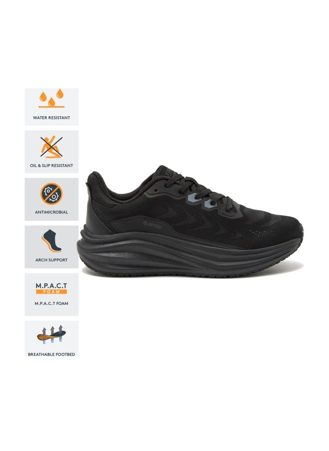 HI-TEC Resist SR Runner Mesh Black Non Slip Work Shoes for Women, Comfortable Water Resistant Womens Food Service Sneakers, Medium and Wide Width - Black, 9 Wide - Image 1