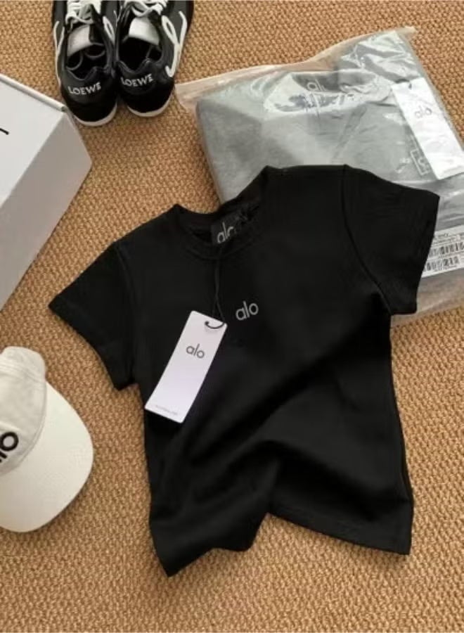 ألو تي شيرت Alo Summer الأساسي للرجال والنساء المصنوع من القطن القابل للتنفس بأكمام قصيرة - Image 1