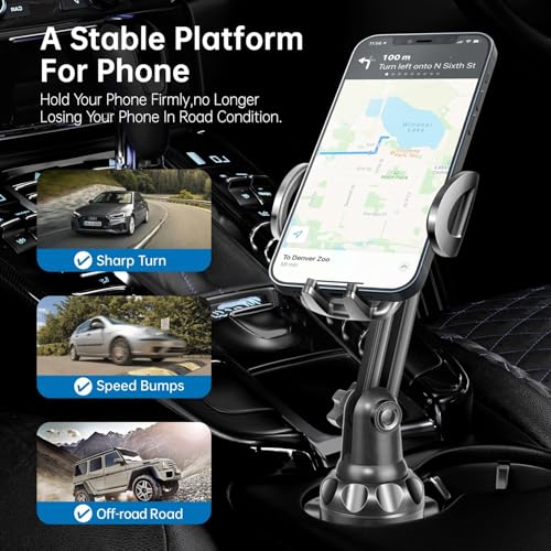 TOPGO Cup Phone Holder for Car, [No Shaking & Stable & Adjustable Pole] Car Cup Phone Mount, Compatible with iPhone 17 and All 4.0-7.0 inches Smartphones - Black - Image 3