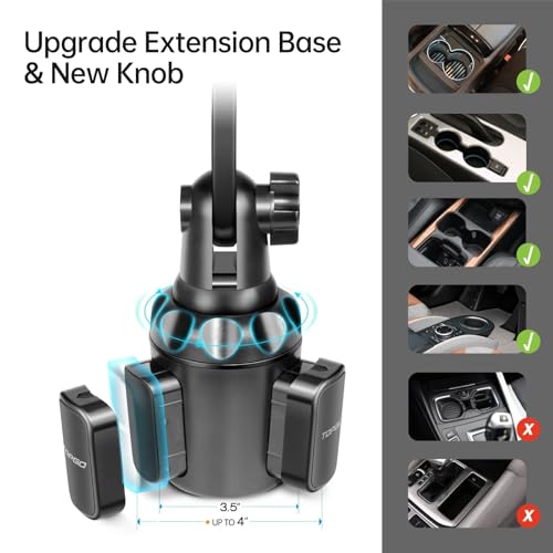 TOPGO Cup Phone Holder for Car, [No Shaking & Stable & Adjustable Pole] Car Cup Phone Mount, Compatible with iPhone 17 and All 4.0-7.0 inches Smartphones - Black - Image 4