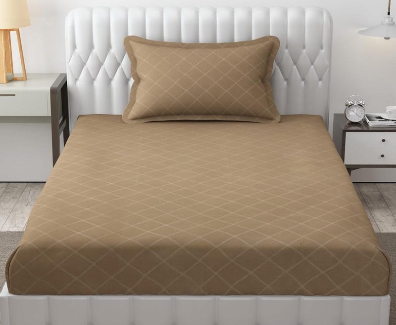 Filymore 300 TC Microfiber Solid Embossed Check Single Bed Bedsheet with 1 Pillow Cover (90x60 Inches) – Soft, Durable Beige Single Color Bedcover for Home & Hotel Use - Image 2