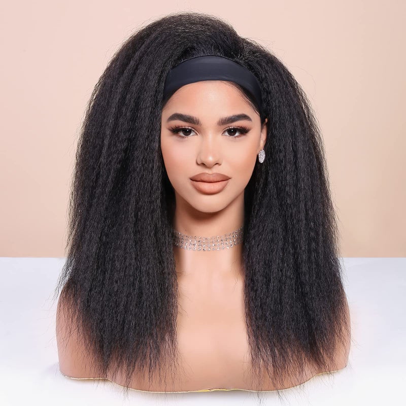 ويغني 18 بوصة ويغ كيني سترايت باند للنساء ويغ يكي سترايت مع باند أسود ويغ كيني أفرو للنساء السود 1B 18 بوصة