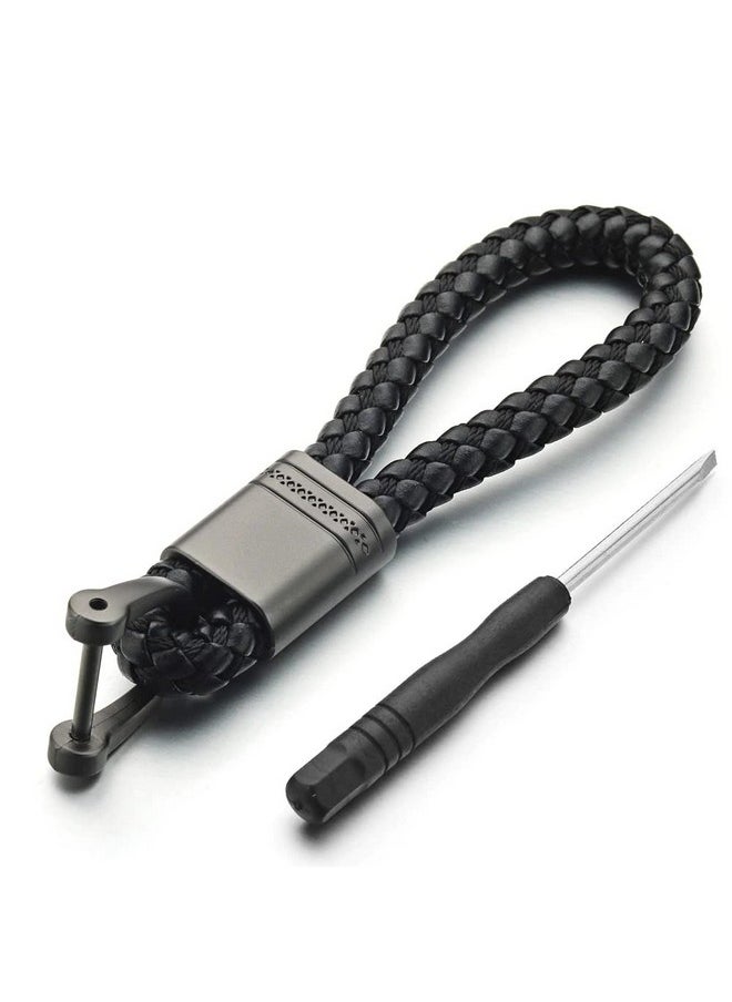 CONTACTS Contacts Black Braided Keychain Leather Strap Keyring Accessories PU Rope Keyring with Zinc Alloy (Pack of 1)  - Image 1