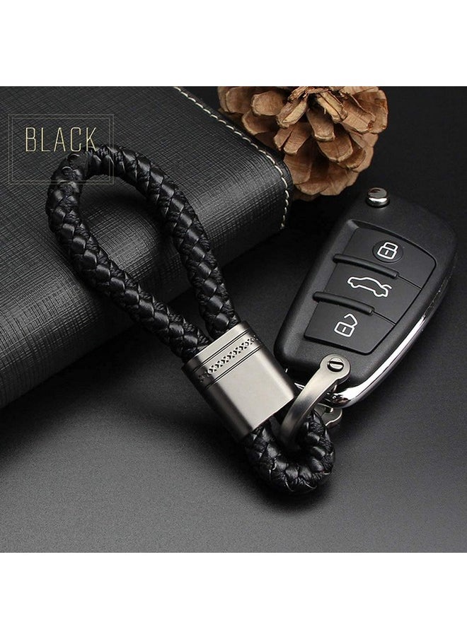 CONTACTS Contacts Black Braided Keychain Leather Strap Keyring Accessories PU Rope Keyring with Zinc Alloy (Pack of 1)  - Image 2