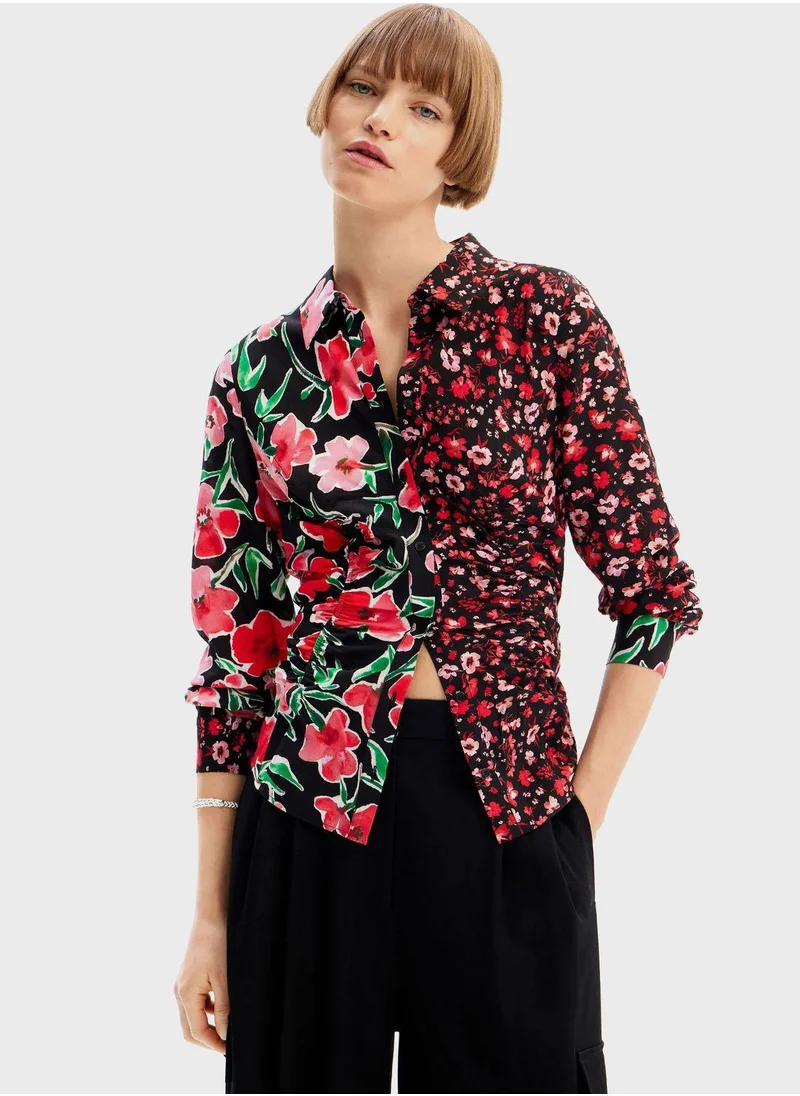 ديسيجوال Floral Gathered Printed Shirt