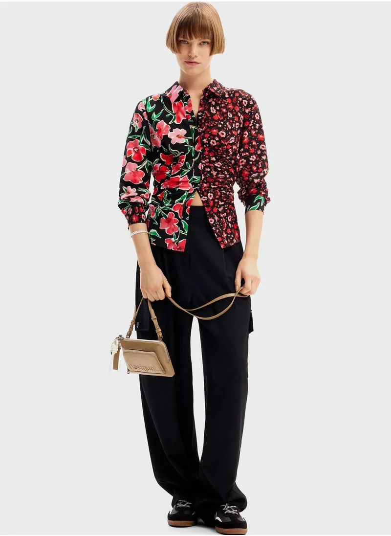 DESIGUAL Floral Gathered Printed Shirt