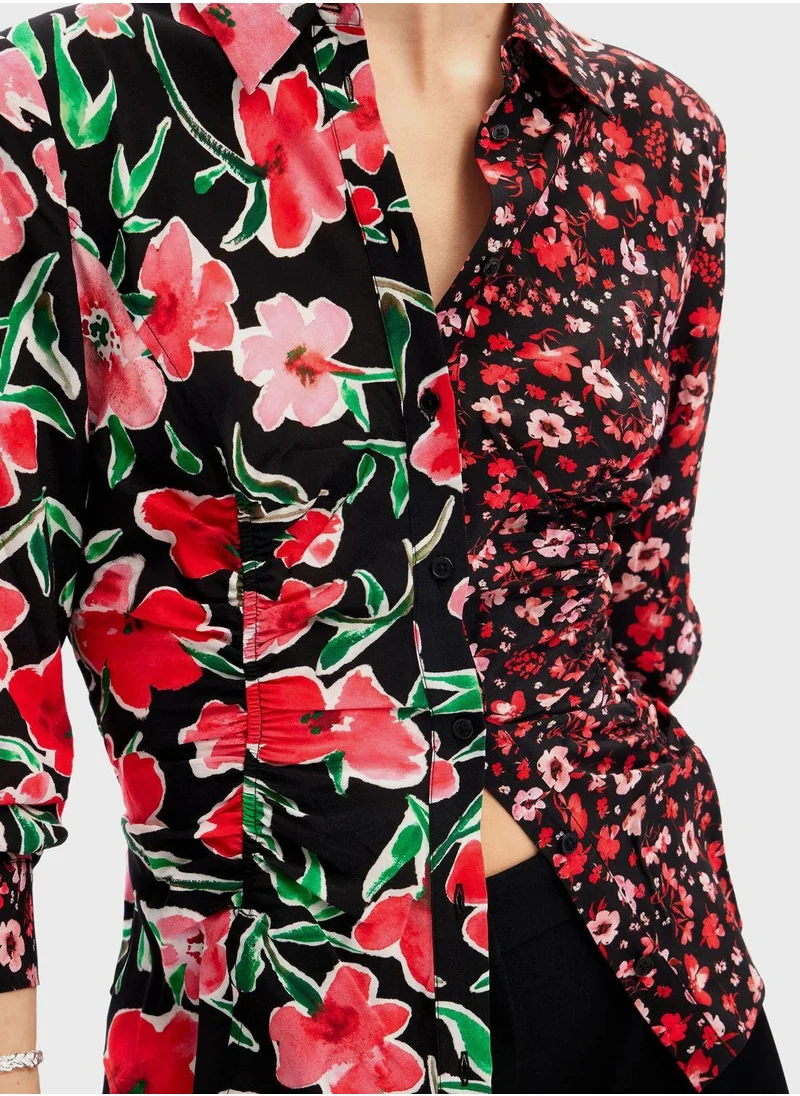 DESIGUAL Floral Gathered Printed Shirt