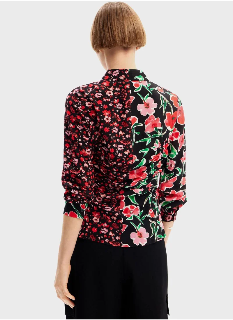 DESIGUAL Floral Gathered Printed Shirt