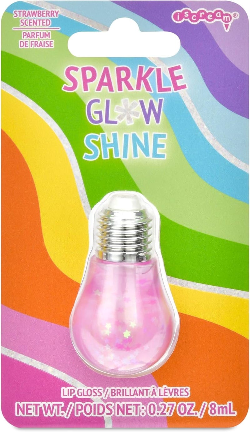 iscream Holiday Lights Strawberry Scented Wand Applicator Lip Gloss with Holographic Stars