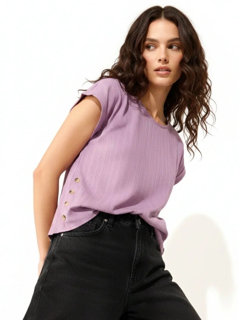 OUTZIDR Lilac Boxy Top With Side Button Detail