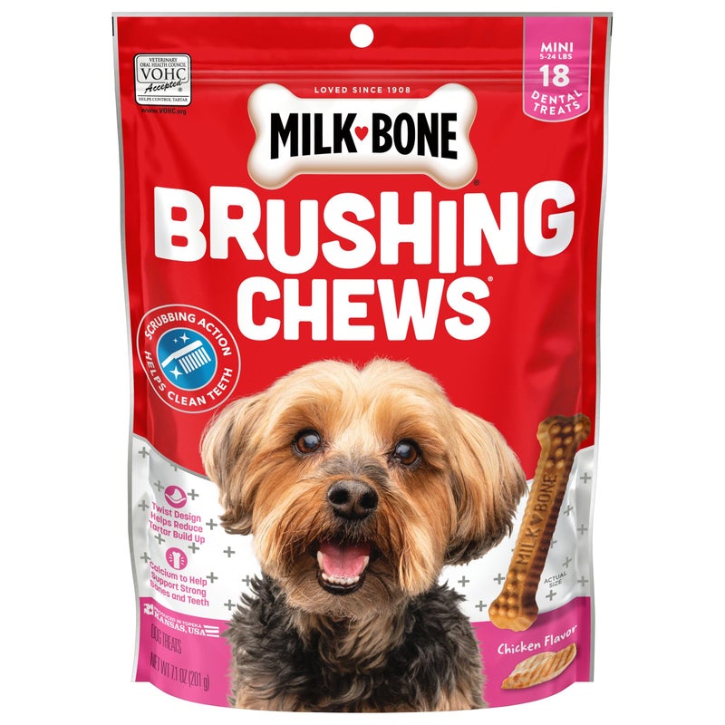 Milk-Bone Original Brushing Chews, 18 Mini Daily Dental Dog Treats (Pack of 5) Scrubbing Action Helps Clean Teeth - Image 1