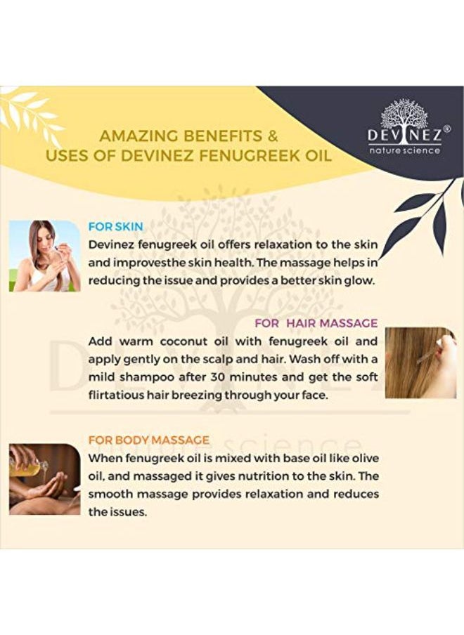 Devinez Fenugreek, Methi Cold Pressed Oil, 30Ml In Glass Bottle, 100% Pure, Natural & Undiluted - For Massage, Hair Care, Dandruff, Hair Care, Skin Irritation, Acne Reduction & Skin Care  - Image 3