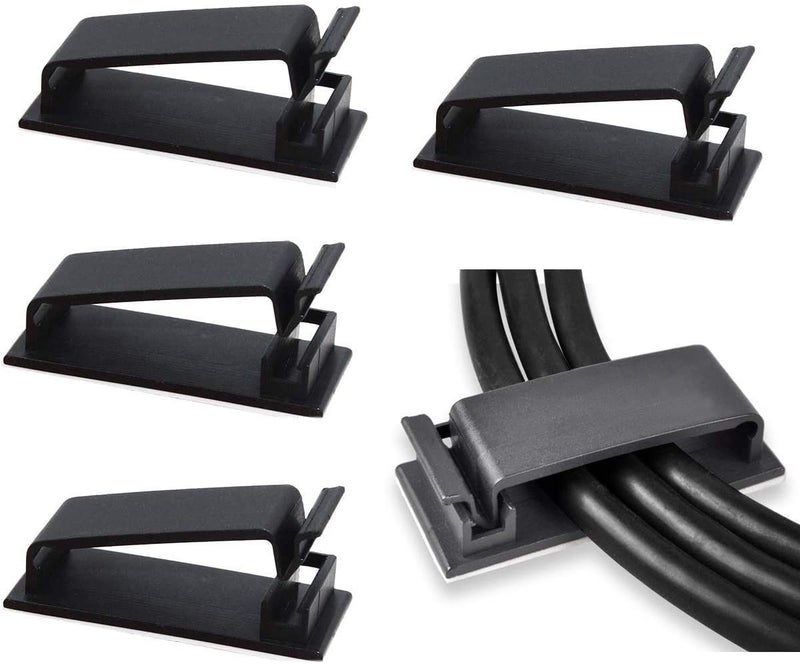 SoloWIT ® 50Pcs Self Adhesive Cable Management Clips, Large Cable Organizers Wire Clips Cord Holder for TV PC Laptop Ethernet Cable Desktop Home Office (Black) - Image 1