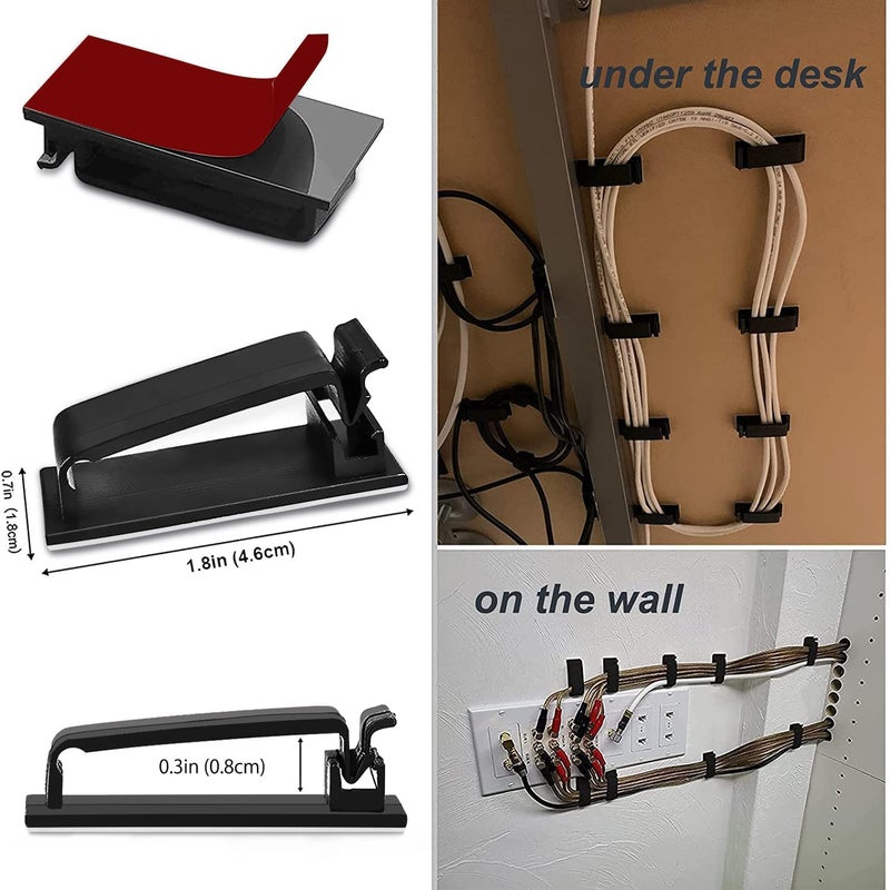 SoloWIT ® 50Pcs Self Adhesive Cable Management Clips, Large Cable Organizers Wire Clips Cord Holder for TV PC Laptop Ethernet Cable Desktop Home Office (Black) - Image 5