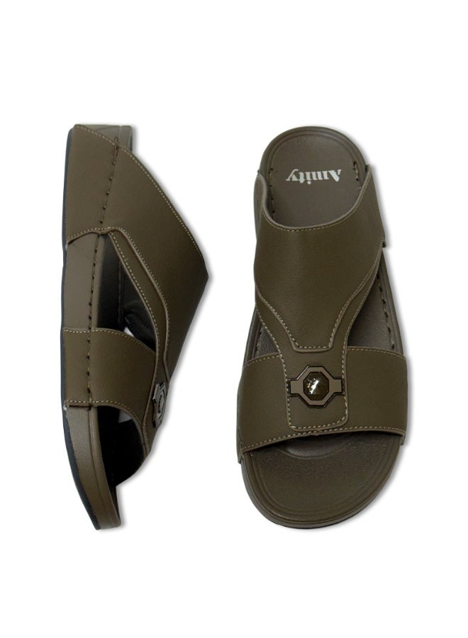Amity Men's Khaki Slide Sandals, Faux Leather Casual Slip‑on Slippers - Image 2