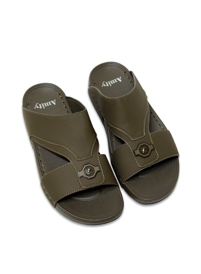 Amity Men's Khaki Slide Sandals, Faux Leather Casual Slip‑on Slippers - Image 4