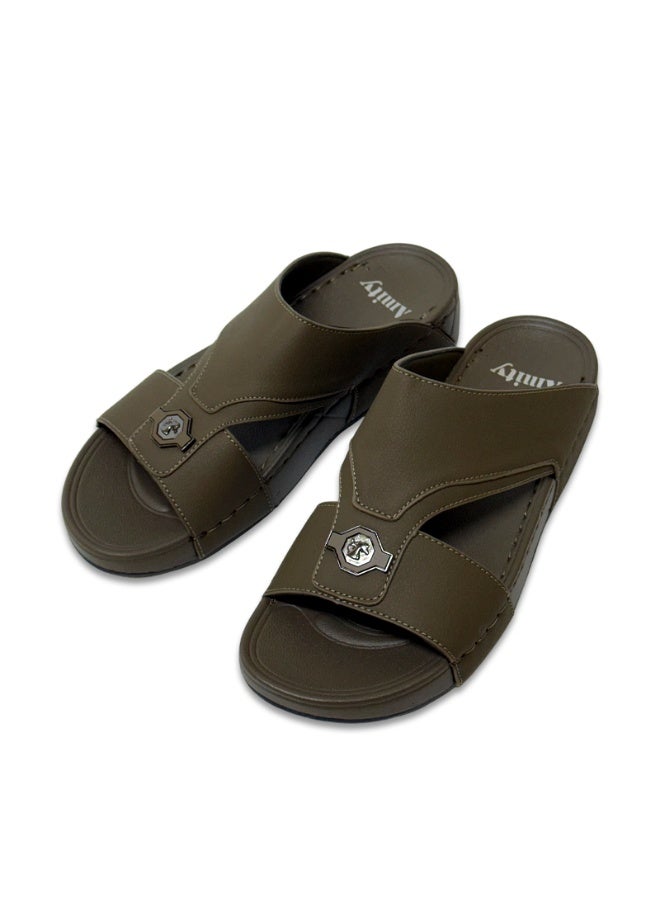 Amity Men's Khaki Slide Sandals, Faux Leather Casual Slip‑on Slippers - Image 3