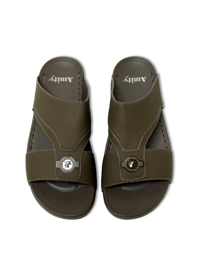 Amity Men's Khaki Slide Sandals, Faux Leather Casual Slip‑on Slippers - Image 5