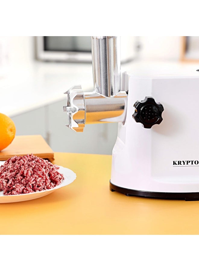 Krypton 1200W Meat Grinder, Electric Aluminum Gearbox, 3 Metal Cutting Plates, Accessories, Metal Gears, Stainless Steel Blade 2 Years Warranty, WHITE, , KNMG6080 - Image 3