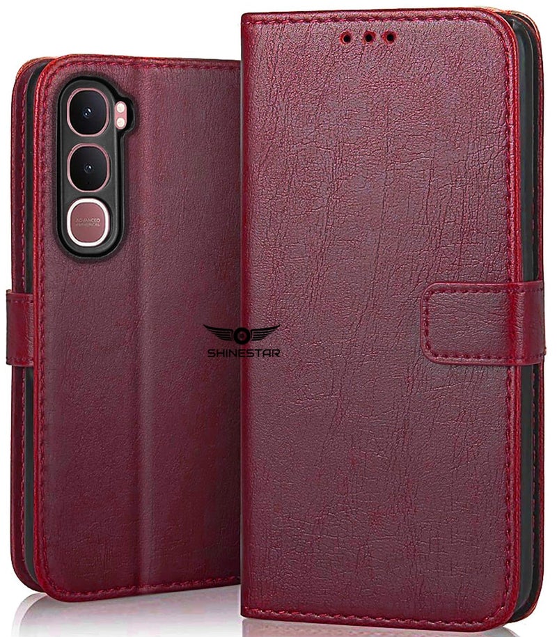 SHINESTAR Vivo Y31 5G Flip Back Cover | PU Leather Flip Cover Wallet Case with TPU Silicone Case Back Cover for Vivo Y31 5G - Blood Red - Image 1
