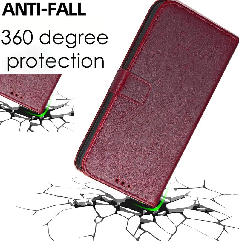 SHINESTAR Vivo Y31 5G Flip Back Cover | PU Leather Flip Cover Wallet Case with TPU Silicone Case Back Cover for Vivo Y31 5G - Blood Red - Image 5