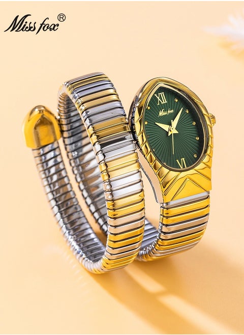 Women's Fashion Ins Watch Snake Head Dial Wrapped Elastic Strap Watch Snake Quartz Watch
