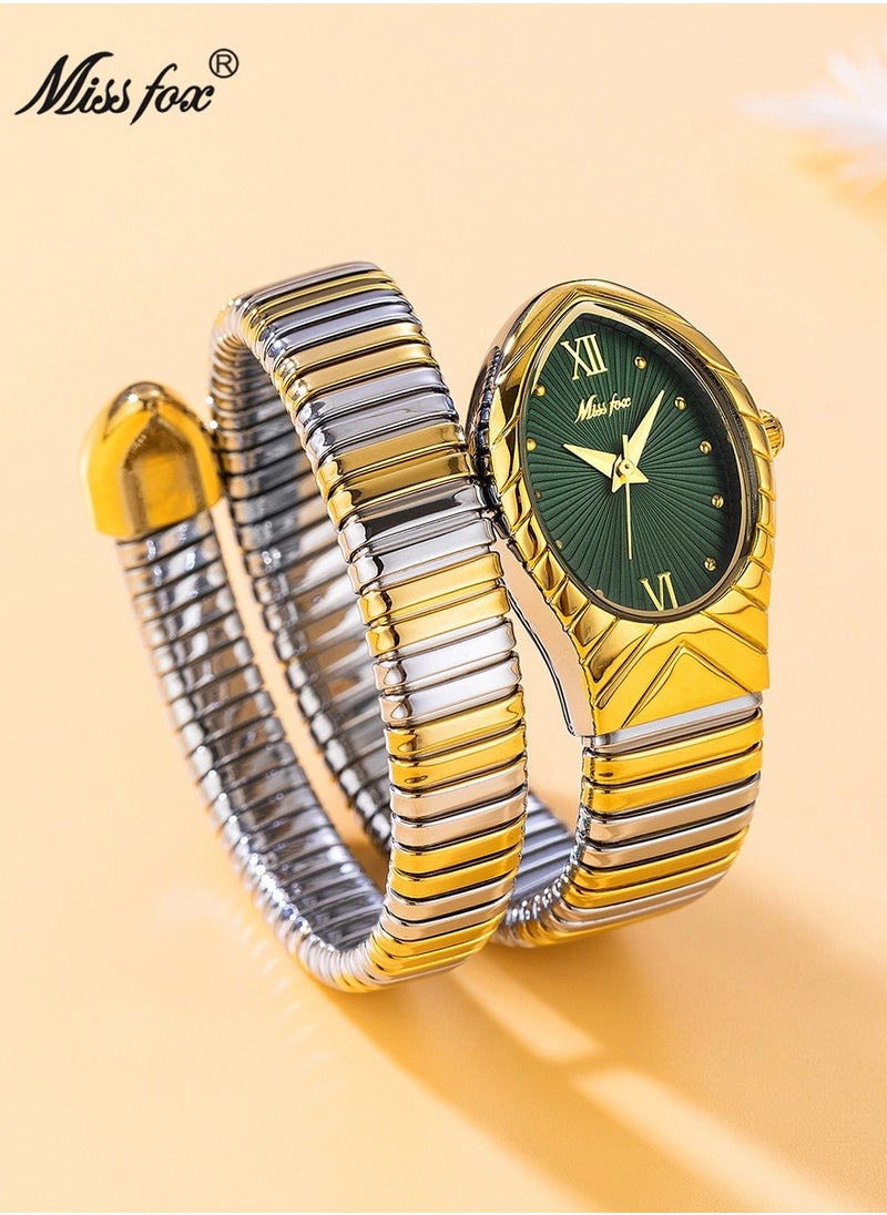 Women's Fashion Ins Watch Snake Head Dial Wrapped Elastic Strap Watch Snake Quartz Watch