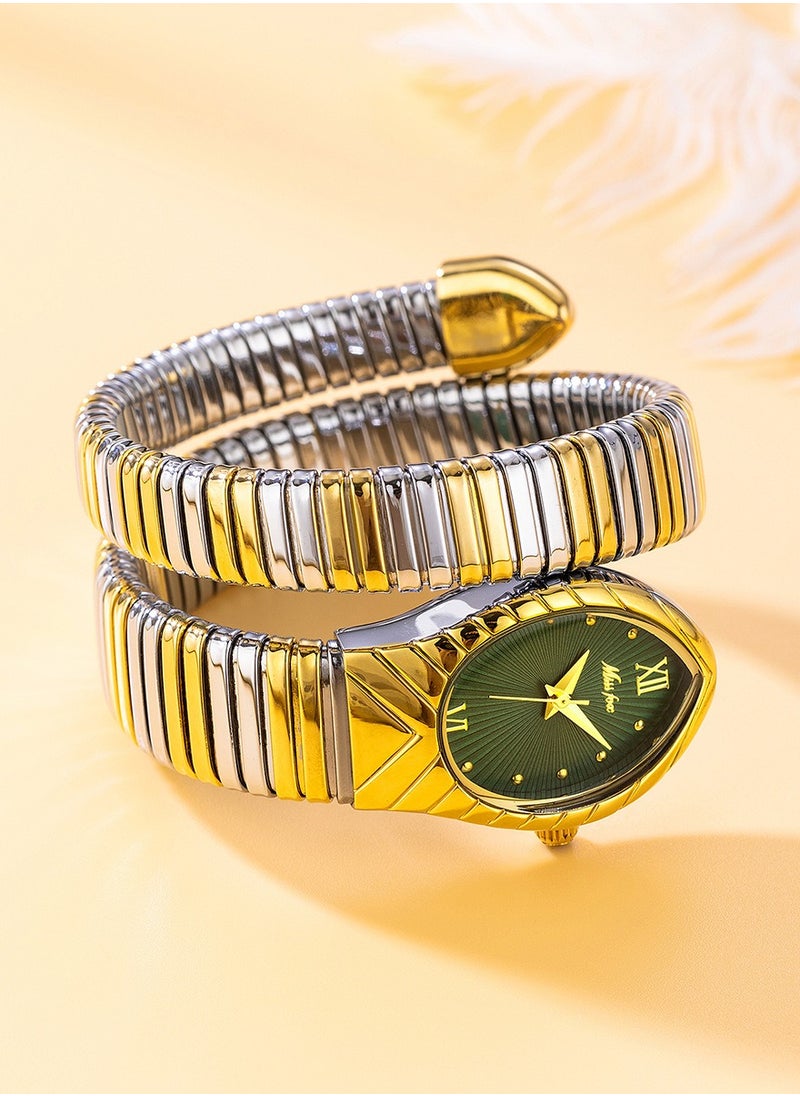 Women's Fashion Ins Watch Snake Head Dial Wrapped Elastic Strap Watch Snake Quartz Watch