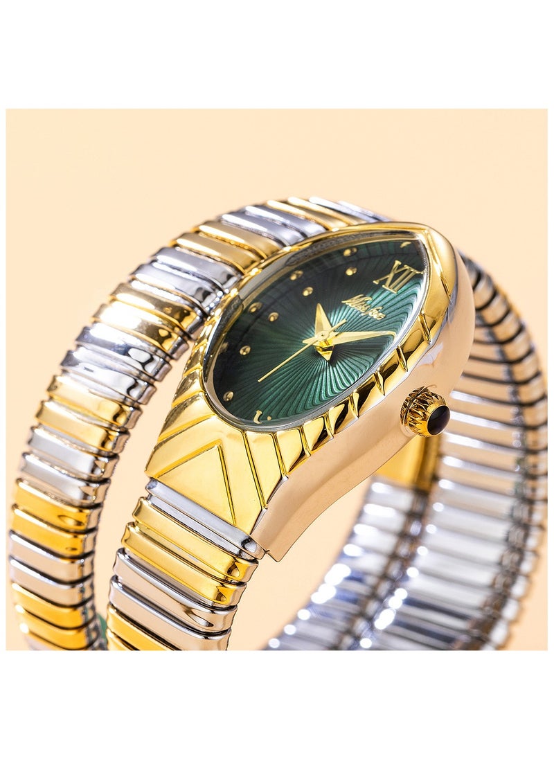 Women's Fashion Ins Watch Snake Head Dial Wrapped Elastic Strap Watch Snake Quartz Watch