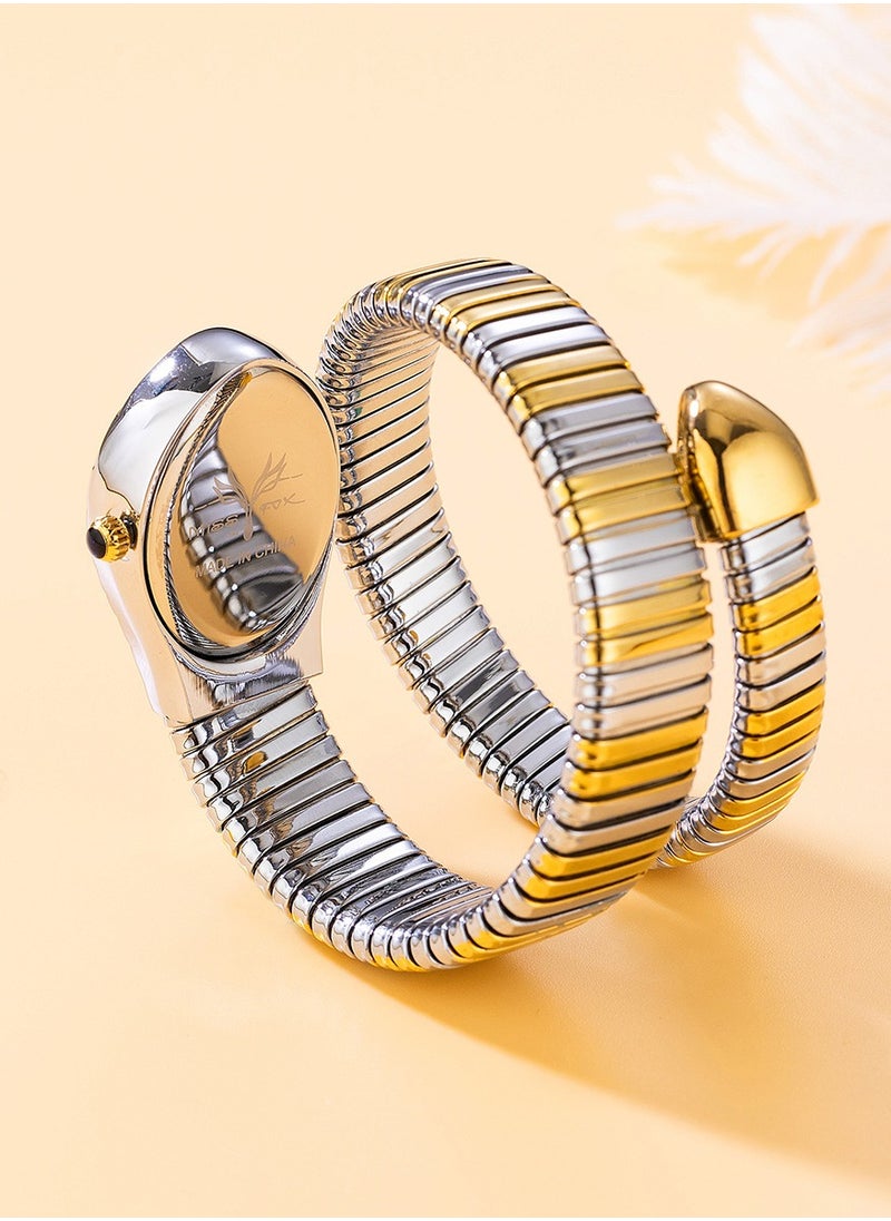 Women's Fashion Ins Watch Snake Head Dial Wrapped Elastic Strap Watch Snake Quartz Watch