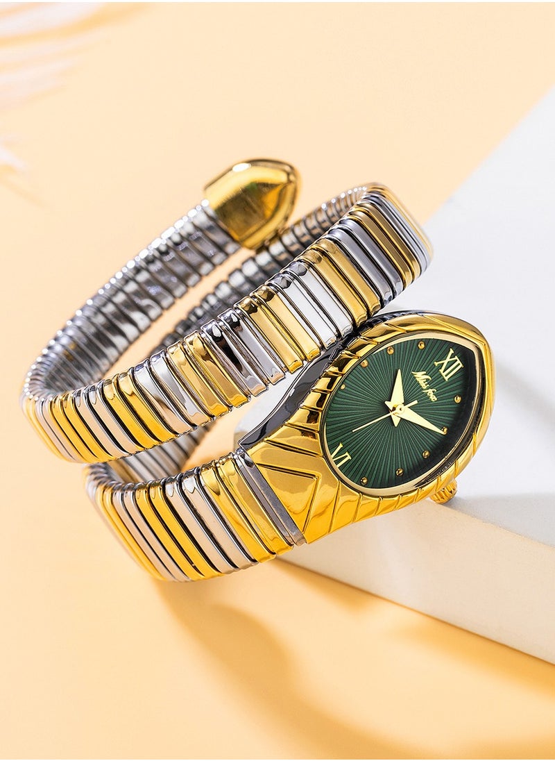 Women's Fashion Ins Watch Snake Head Dial Wrapped Elastic Strap Watch Snake Quartz Watch