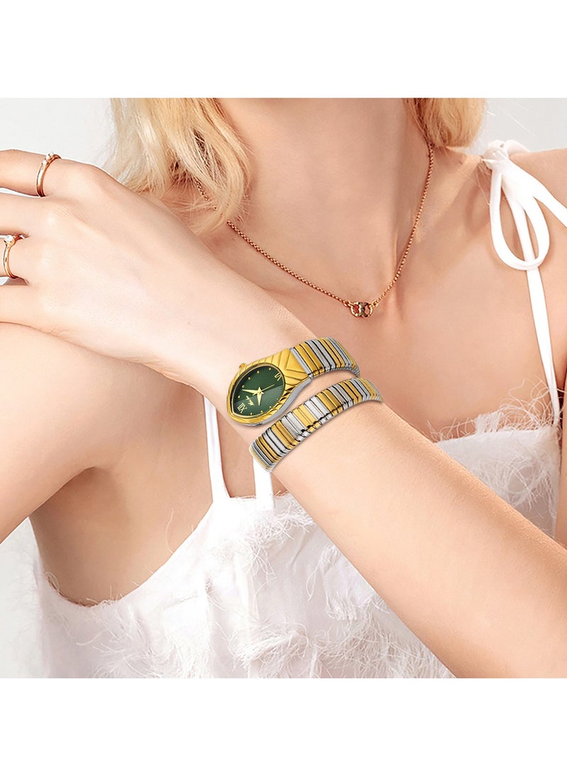 Women's Fashion Ins Watch Snake Head Dial Wrapped Elastic Strap Watch Snake Quartz Watch