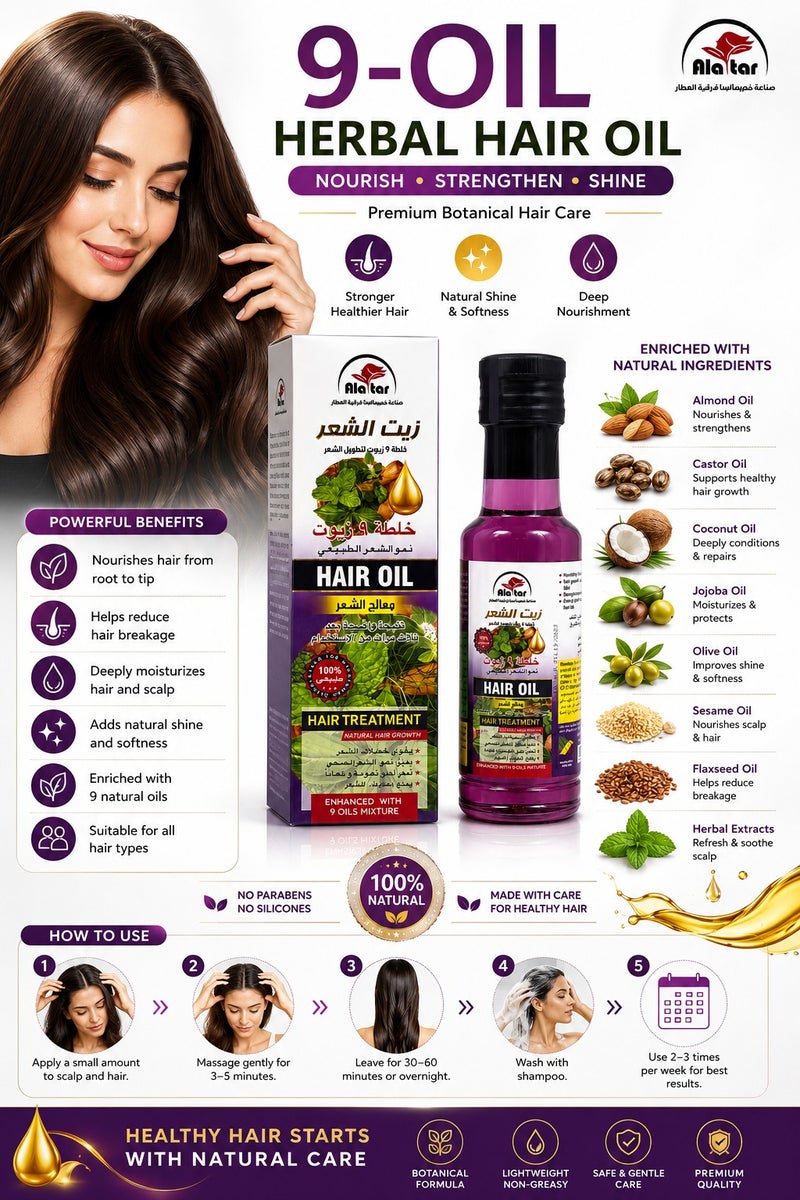 alattar Hair Oil Treatment Natural Hair Growth Enhanced With 9 Oils Mixture 130ml - Image 3