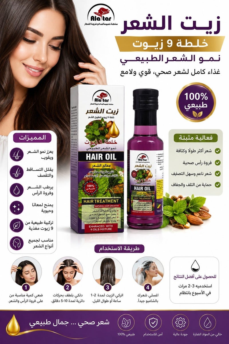 alattar Hair Oil Treatment Natural Hair Growth Enhanced With 9 Oils Mixture 130ml - Image 2