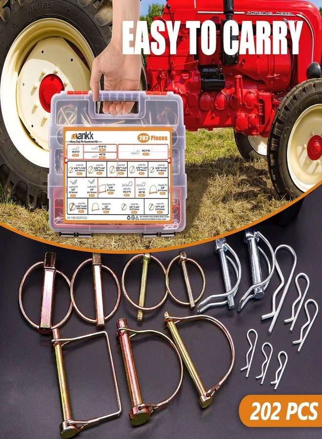 mankk 202PCS Heavy Duty Hitch Pins Clip Pins Assortment Kit Tractor Pins Linch Pins PTO Pins R Clip Pins Hair Pins,for Farm Tractors Trailers Trucks Attachments Lawn Mowers M-149-202PCS - Image 2