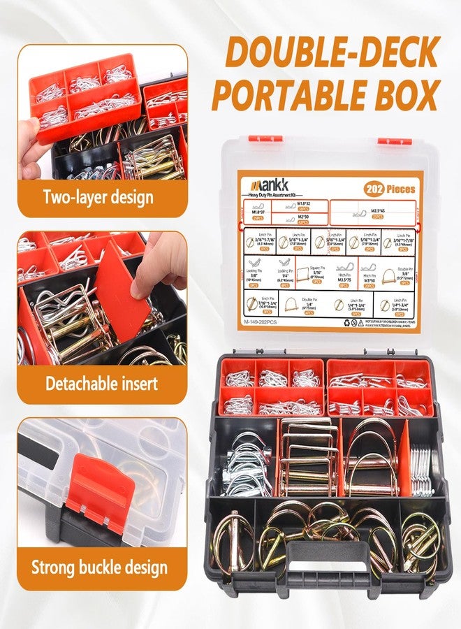 mankk 202PCS Heavy Duty Hitch Pins Clip Pins Assortment Kit Tractor Pins Linch Pins PTO Pins R Clip Pins Hair Pins,for Farm Tractors Trailers Trucks Attachments Lawn Mowers M-149-202PCS - Image 5